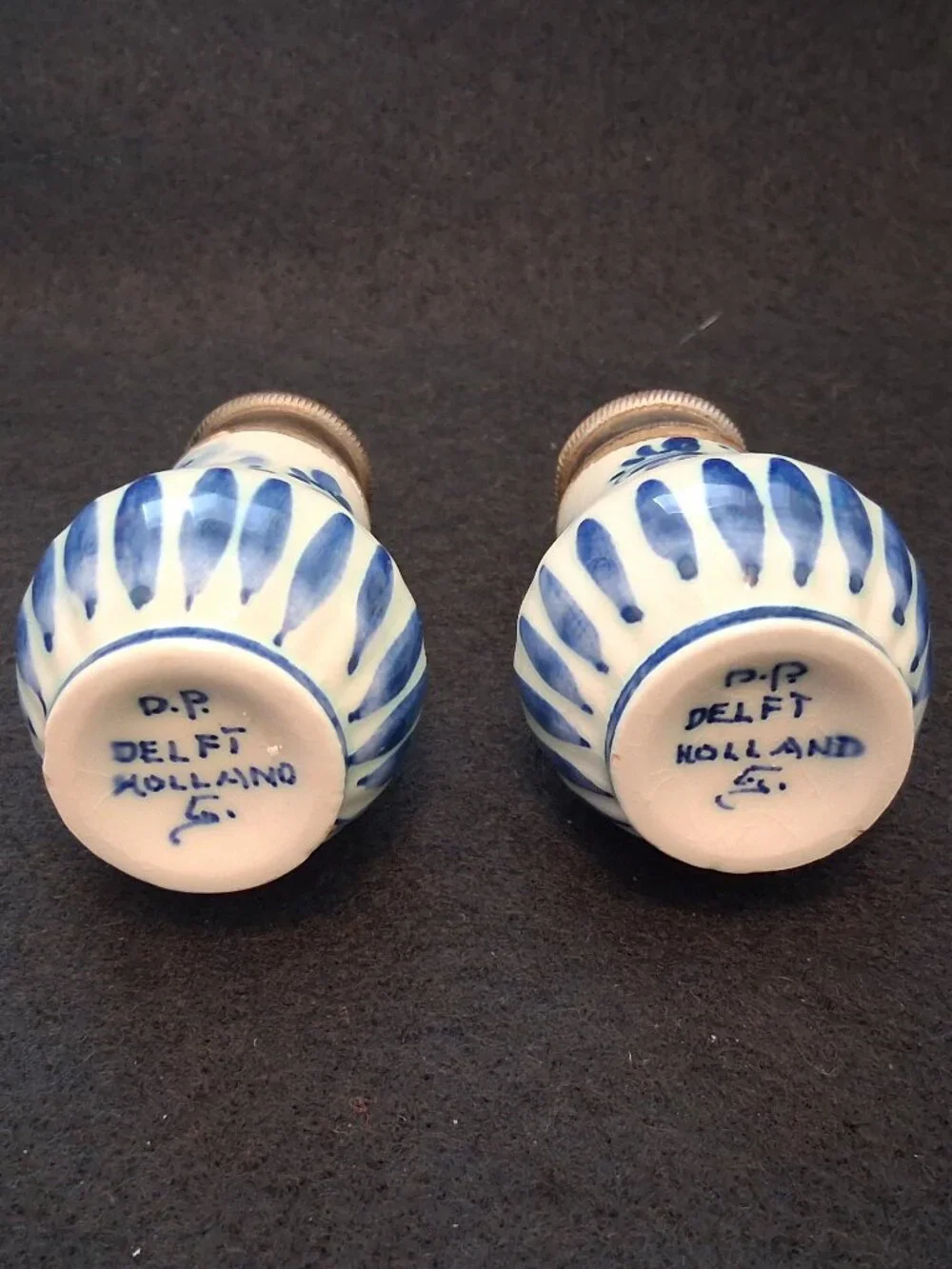 Vintage Hand-Painted Delft Holland 3pc Set - Dated 1938-1978 Dish & S/P Shakers